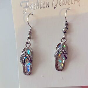 Silver toned flip flop earrings